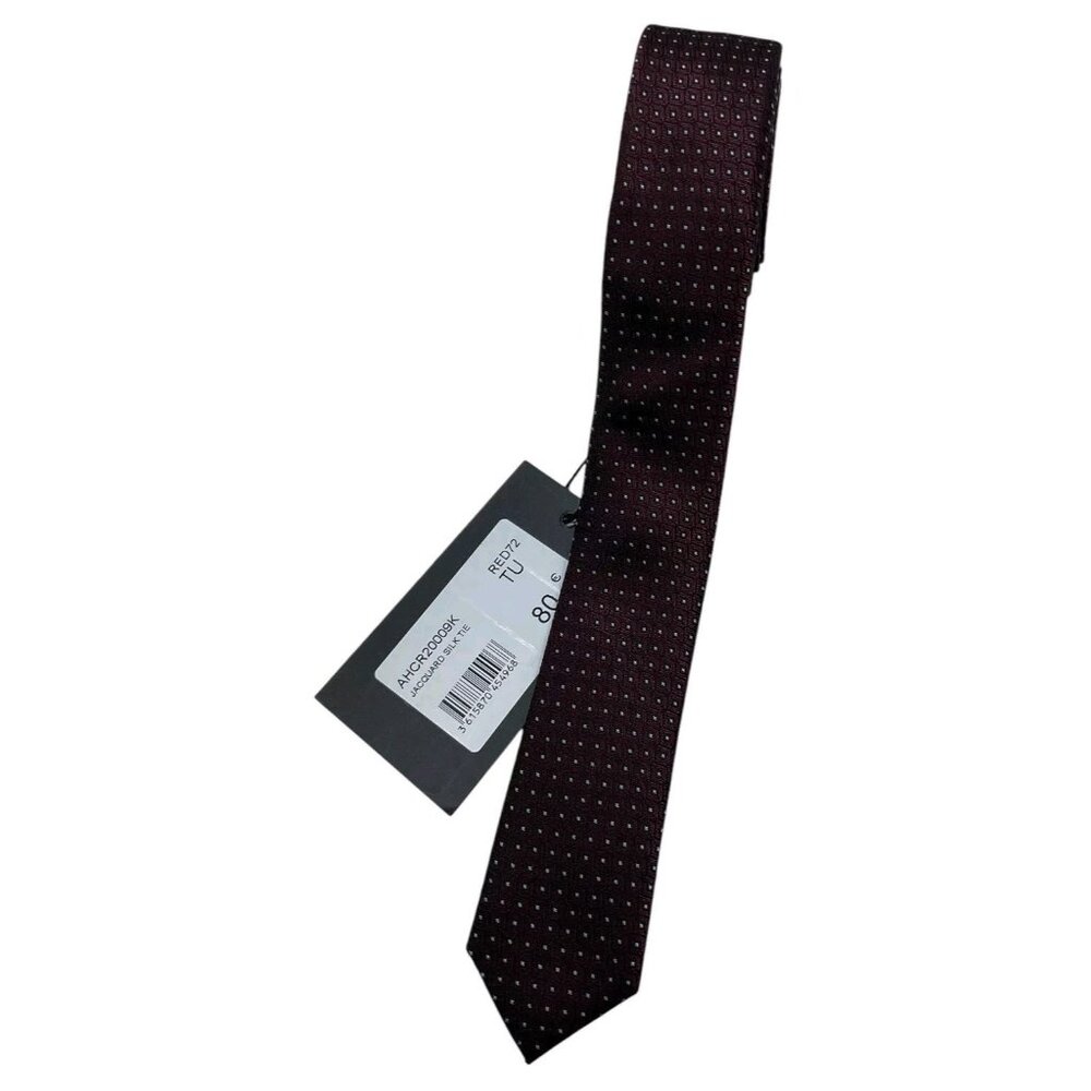 NEW THE KOOPLES Men's 100% Silk Necktie LUXURY Tie Burgundy Geometric W:1.8"